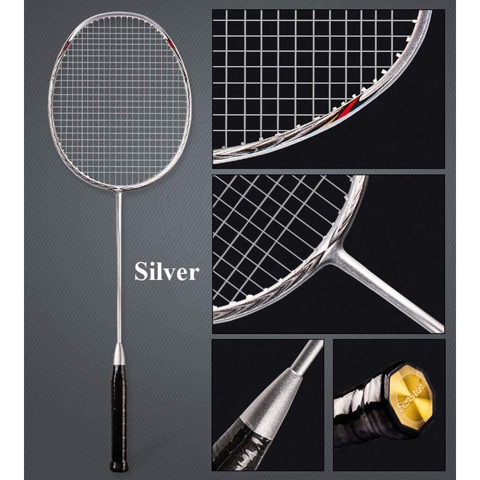 Ракетка для бадмінтона Senston N80 з графіту та карбону, легка, з сумкою (срібна)