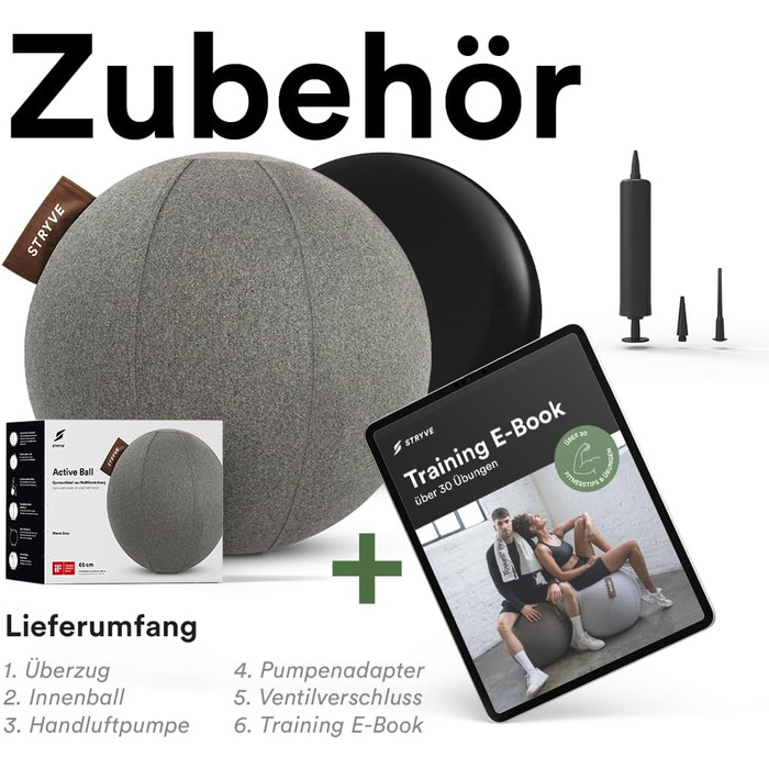 Сидячий м'яч STRYVE Active Ball з вовняного фетру, інноваційний фітбол з чохлом з фетру, альтернатива офісному кріслу, з насосом