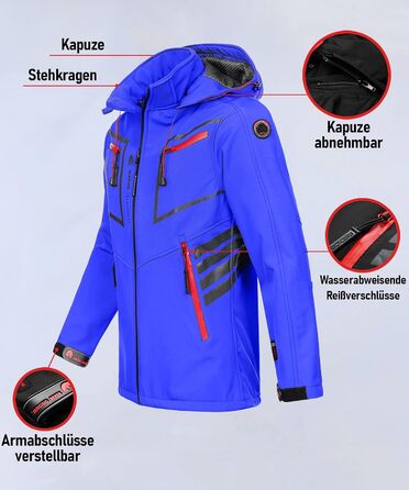 Чоловіча куртка Softshell водонепроникна outdoor з флісовою підкладкою, дихаюча функціональна куртка AS088, синя, розмір L
