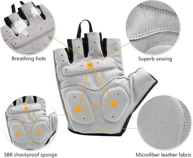 Велосипедні рукавички ONTYZZ для їзди на велосипеді, фітнесу та тренувань. Рукавички для жінок та чоловіків, сірі, розмір XL. Безпальцеві спортивні рукавички для кемпінгу та велоспорту.