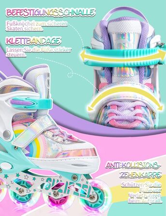 Ролики дитячі SULIFEEL Unicorn Rainbow для дівчаток та хлопчиків, світлові, чорні, 28-31 EU