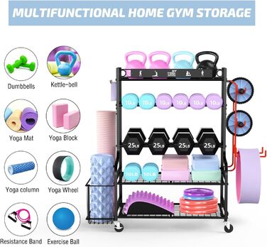 Органайзер для йоги Mythinglogic Regal: килимок, роли, гантелі, блоки. Стенд для фітнес-обладнання. Чорний