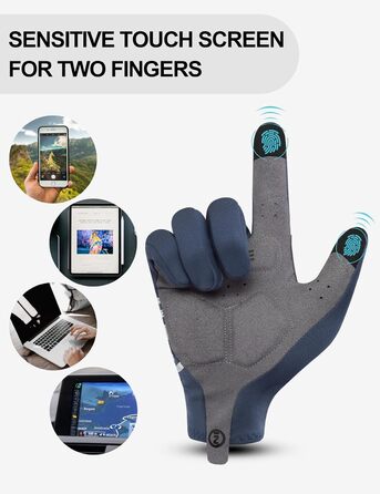 Велосипедні рукавички Inbike MTB зимові, 2 пальці, сенсорний екран, теплі, вітронепроникні, дихаючі, антиковзні, для велоспорту, лиж, катання на сноуборді, IHC701 (Синій, XL)