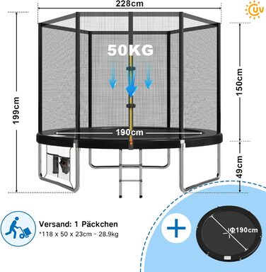 Трамплін Devoko для саду: Ø 183-427 см, комплект з сіткою, драбиною та захистом, сертифікат GS