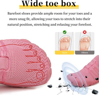 Босі кросівки для жінок та чоловіків: широкі, легкі, дихаючі, з підошвою Zero-Drop, для трейлу, фітнесу, бігу по вулицях. Унісекс, розміри 36-46 EU, колір рожевий