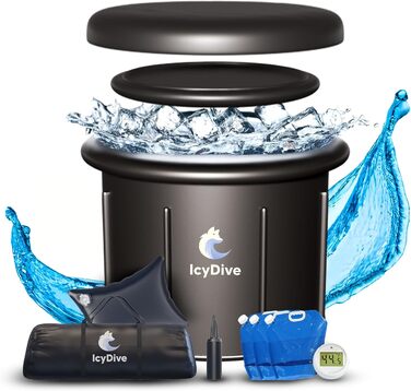 Електрична ванна для криотерапії XL 105GL для дорослих з насосом, термометром та акумуляторами льоду, з надувним кришкою та зливом, для дому