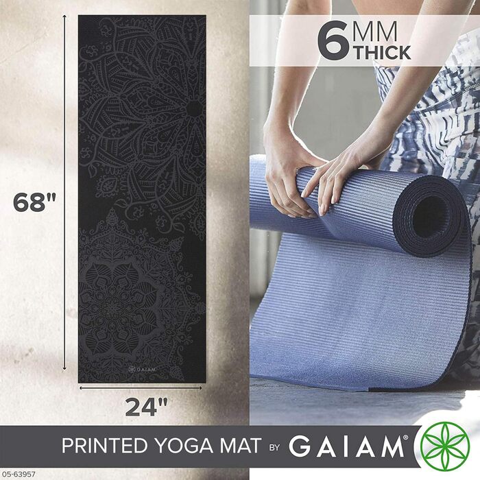Килимок для йоги Gaiam Premium 6 мм з малюнком Midnight Mandala - антиковзаючий, для йоги, пілатесу та фітнесу