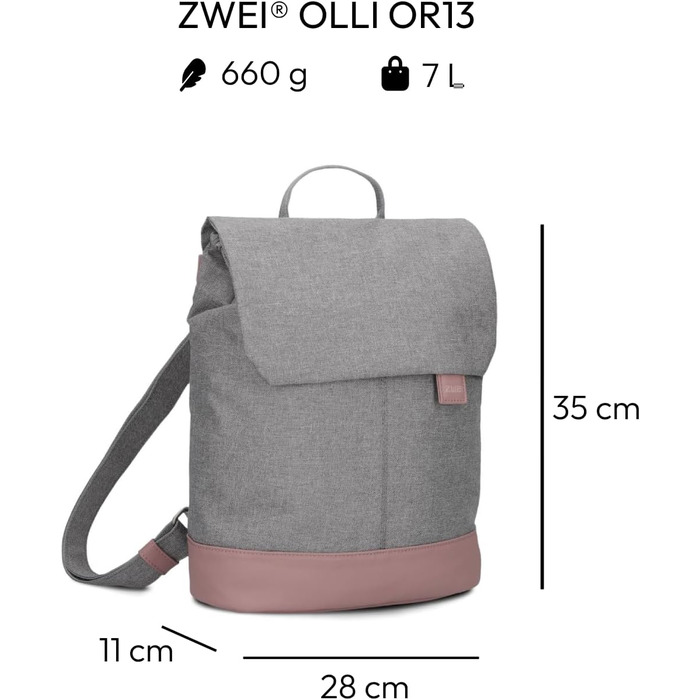 Жіночий рюкзак Zwei Olli OR13, 7 л, водостійкий, міцний, з відділенням для ноутбука, ортопедичною спинкою, секретною та мобільною кишенями
