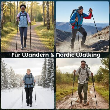 Комплект карбонових палиць для скандинавської ходьби та трекінгу (2 шт), ультралегкі, регульовані 62–135 см, з корковими ручками, для чоловіків та жінок