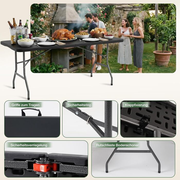 Складний стіл Sekey Buffettisch 152x70 см для кемпінгу, саду, тераси, балкону – чорний, на 4 особи