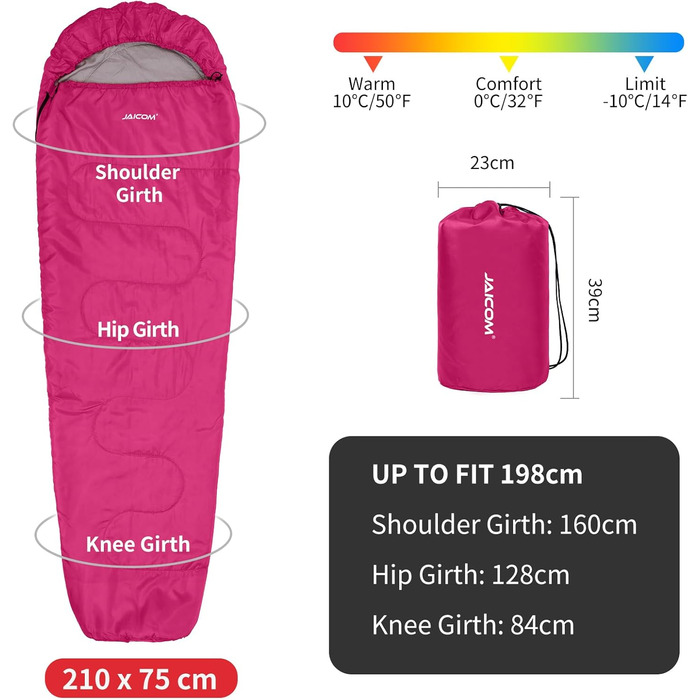 Сплячий мішок JAICOM 3/4 сезонів Ultraleicht Mumienschlafsack (800г/1600г) для дорослих - Outdoor, кемпінг, трекінг, інше (Рожевий)