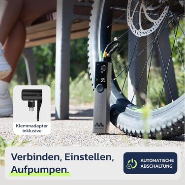Електрична велосипедна помпа Woowind Ventus Ride: 150 PSI, 10.3 Bar, універсальні клапани (Presta, Schrader, Dunlop)