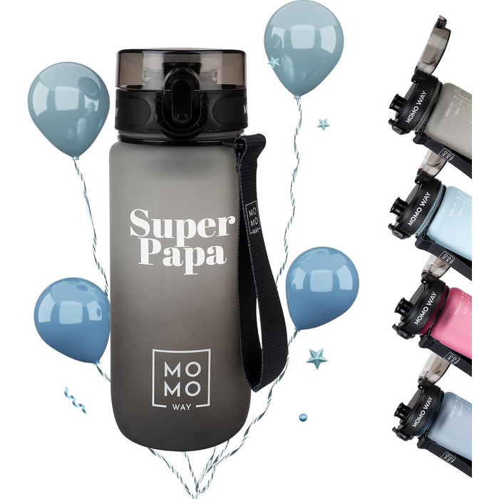 Пляшка для води MOMO WAY Super Papa 600 мл з тритану з контейнером для фруктів, без BPA, подарунок для тата, з кришкою на 1 клік, багаторазова