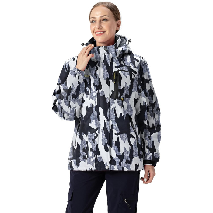 Жіноча зимова куртка YSENTO: водонепроникна, для катання на лижах, софтшелл, флісова, функціональна з капюшоном, білий (XXL, камуфляж)