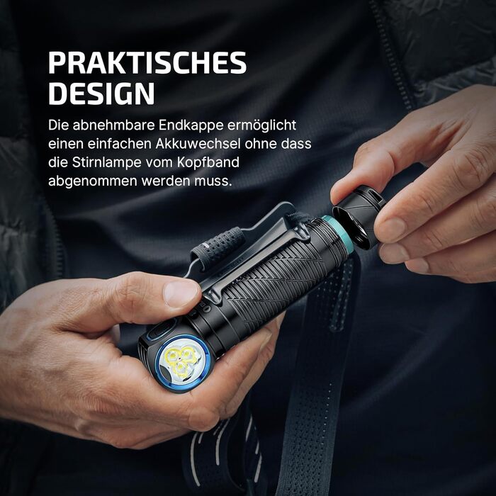 OLIGHT Perun 3: Потужна ліхтар-на-лоб LED з перезаряджанням, 3000 люмен, 7 режимів, сенсор, червоне світло, водонепроникний IP68, для кемпінгу, риболовлі, полювання, чорний