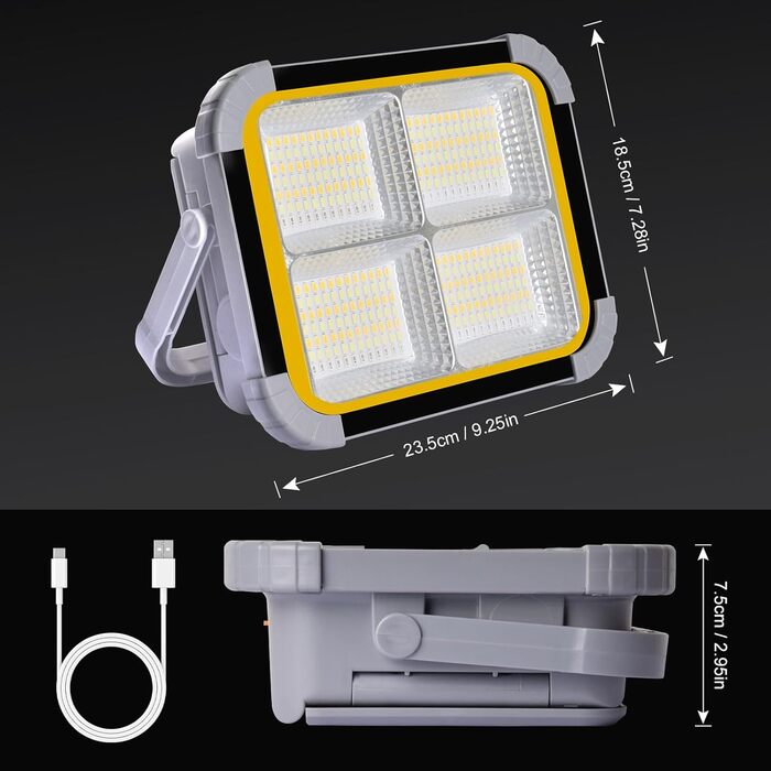 ERAY Сонячний LED прожектор 150W з акумулятором 7800mAh, 336 LED, 4 режими, 3 способи зарядки, портативний кемпінговий ліхтар та робоча лампа для кемпінгу, гаража, надзвичайних ситуацій на відкритому повітрі (сірий)