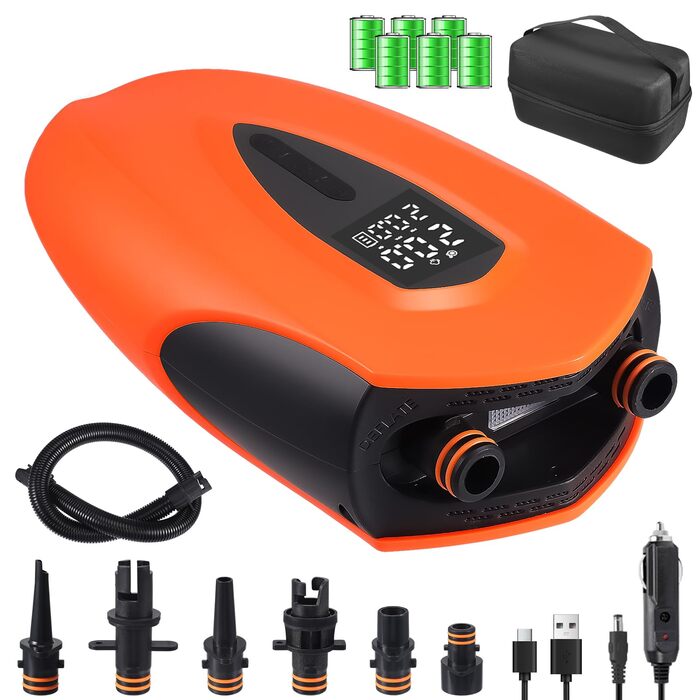 Електричний насос для SUP з акумулятором 12000mAh | Насос для SUP з LED, швидкою зарядкою та 20PSI | 12V насос з подвійним циліндром для SUP, човнів, каяків, наметів