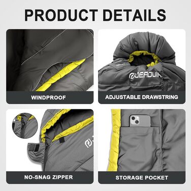 Спальний мішок Mumienschlafsack для дорослих, 3-4 сезони, комфортна температура 10°C, легкий, водонепроникний, для кемпінгу, трекінгу та подорожей