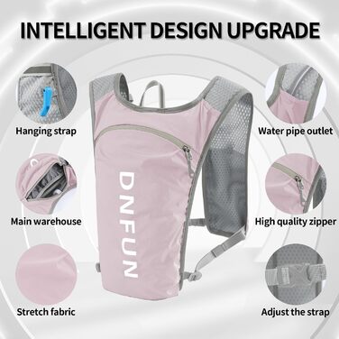 Жилет для бігу DNFUN з питною системою 1.5л + 2х500мл, регульований, рожевий