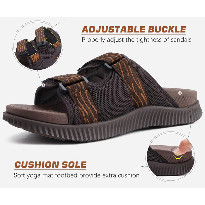 Чоловічі спортивні сандалі KuaiLu з м'якою устілкою, літні шльопанці на липучці, коричневі, 44 EU