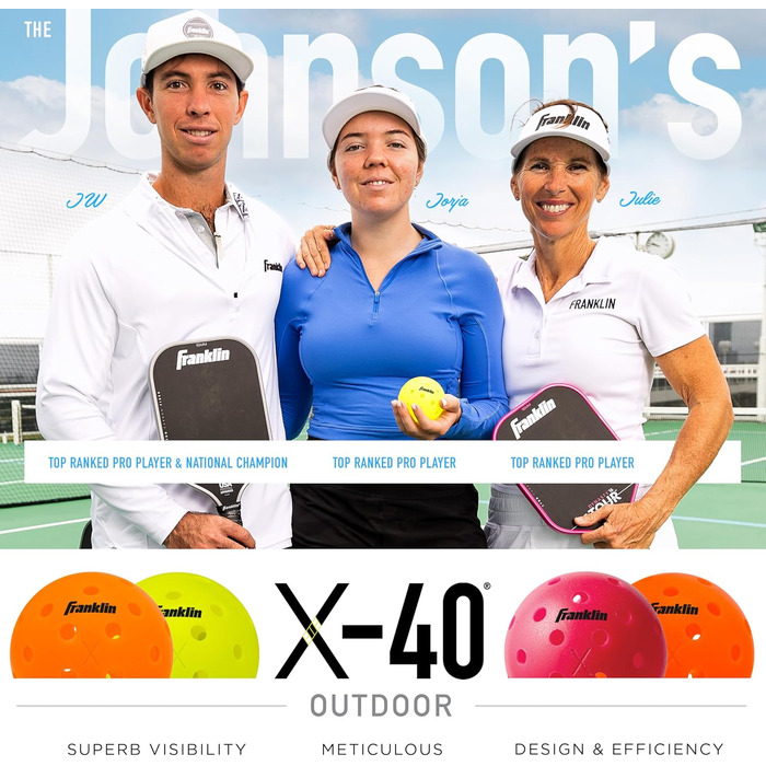 Піклбол м’ячі Franklin Sports X-40 для вулиці, жовті, 12 шт, сертифіковані USAPA, офіційні для US Open