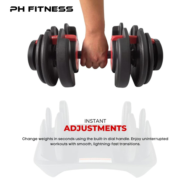 Регульована штанга 24 кг – окрема – 15 в 1 – для дому та силових тренувань. Компактна, чорно-червона