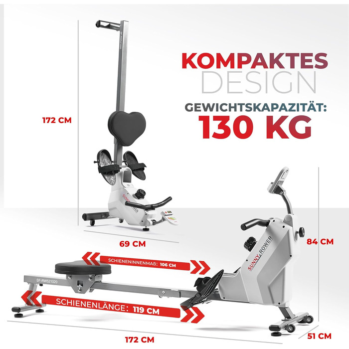 Магнітний тренажер для дому Sunny Health & Fitness SF-RW521020: компактний, складаний, тихий, з підключенням до SunnyFit App