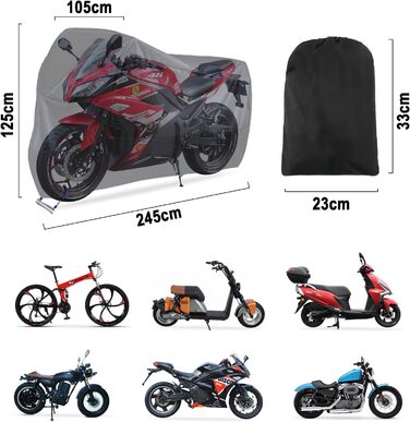 Водонепроникна накривка для мотоцикла Carehabi, 245x105x125 см, XXL, для мопедів, ролерів, ендуро, вуличної техніки