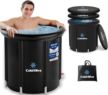 Ейстон 300L – Складана діжка для крижаних ванн для дому та відпочинку – Портативна діжка для відновлення – Кругле чавурне бак з Оксфорду та ПВХ – Діжка для крижаного занурення для спортсменів