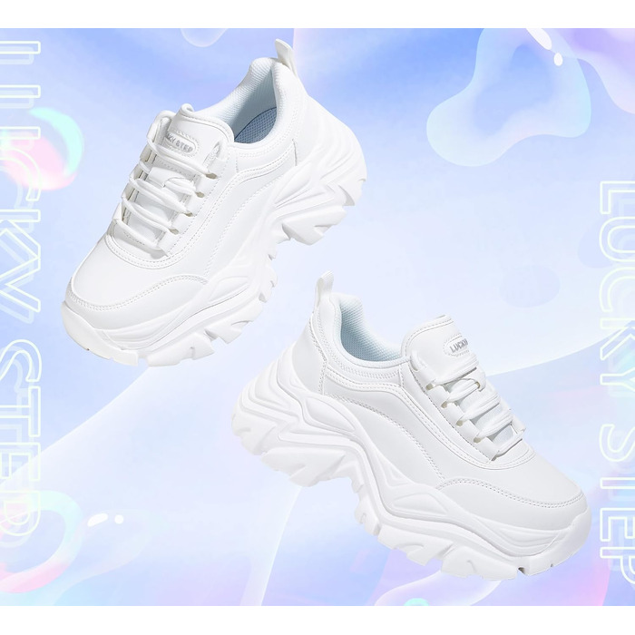 Жіночі кросівки LUCKY STEP Chunky на платформі, білі модні кеди з комфортним танкетковим підбором, розмір 39 EU