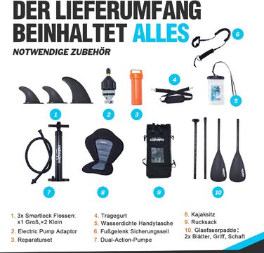 Надувний SUP Борд Zupapa 320/366см з аксесуарами | Stand Up Paddle Board з сидінням для каяка | Чорно-сірий-білий