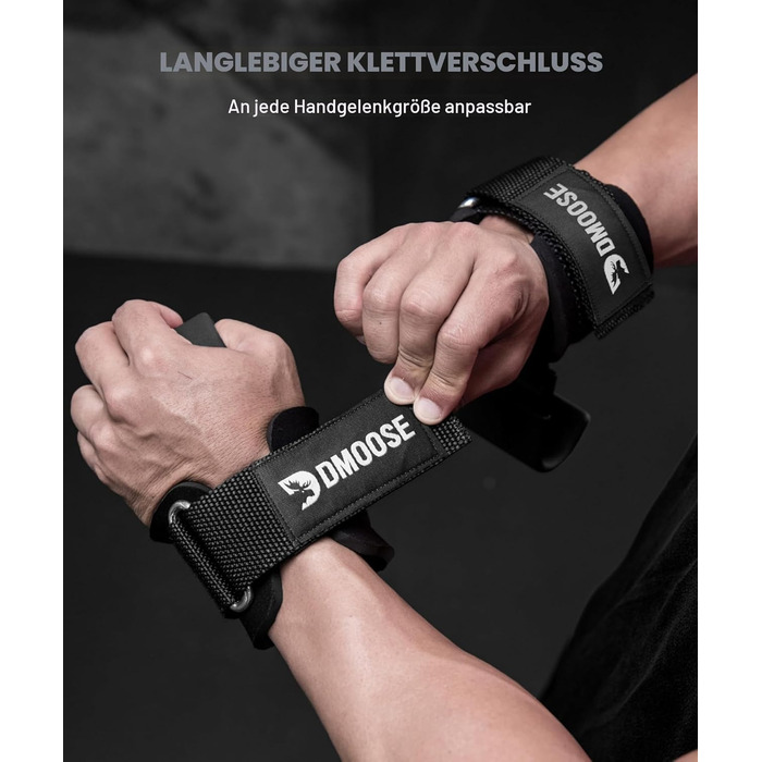 Набори для тяги DMoose Fitness для чоловіків та жінок (пара) - міцний нейлон з ремінцями на зап'ясті 8 мм - допоміжні засоби для тренажерного залу для пауерліфтингу та станової тяги - ручки для силових тренувань, червоні