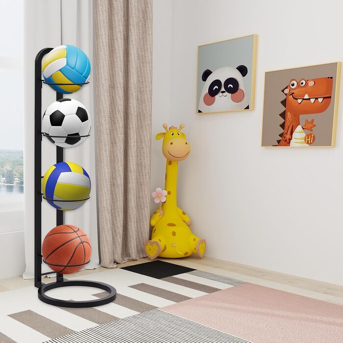 Стельовий органайзер для м'ячів на 4 яруси, з вуглецевої сталі, для футболу, волейболу, баскетболу, гараж, спортзал