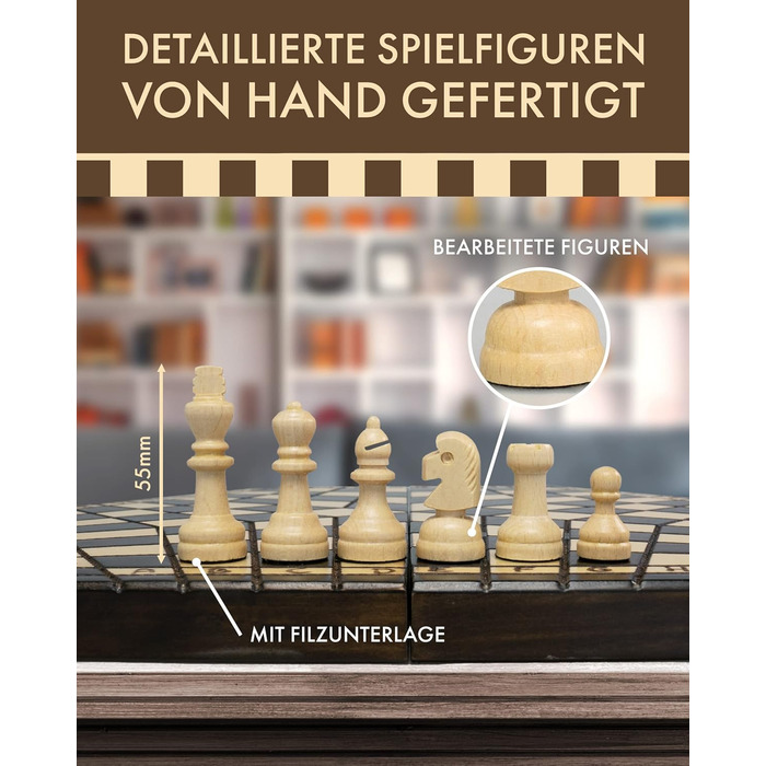 Дерев'яний ігровий набір 3-в-1 ChessEbook: шахи, нарди, шашки, складаний, ручна робота, 35x35 см
