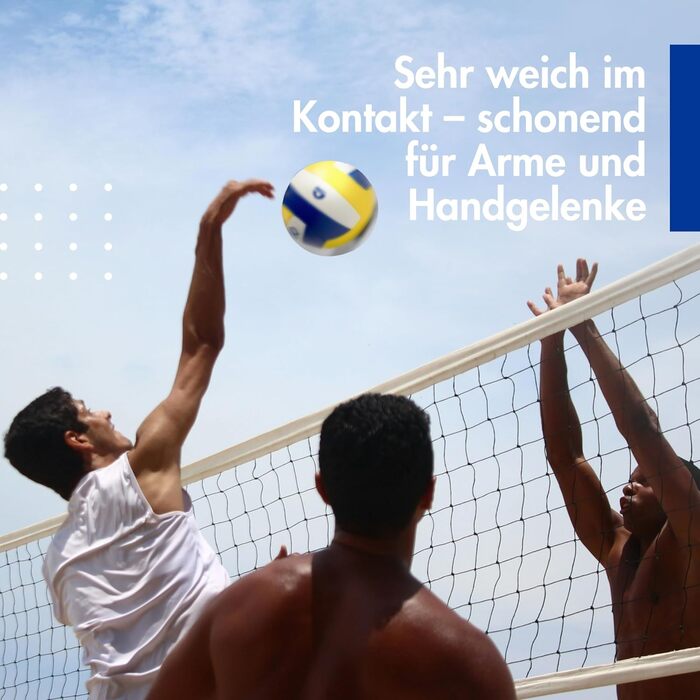 М'яч для волейболу Momevo на пляж, розмір 5, сертифікований DVV, м'яка поверхня, ідеальний для пляжного та пісочного спорту, у подарунчому наборі з насосом (блакитно-біло-жовтий)