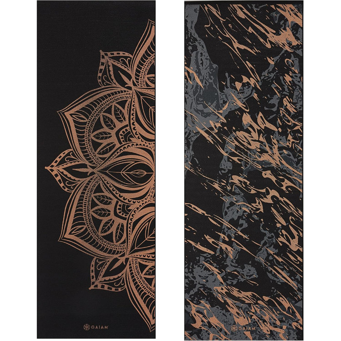 Йогамат Gaiam Premium 6 мм - двостороння, товста, нековзна для йоги, пілатесу та вправ на підлозі (172,7 x 61 x 6 мм) з бронзовим медальйоном