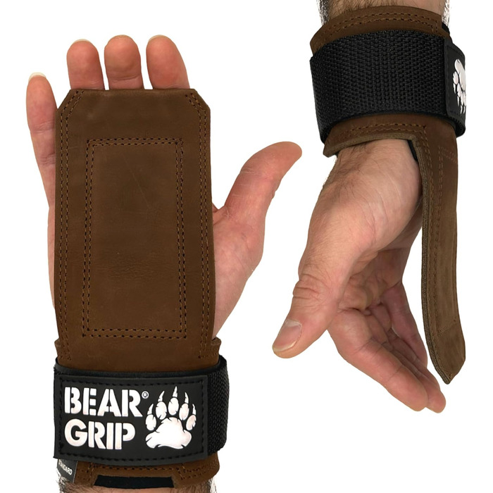 BEAR GRIP – багатофункціональні шкіряні ремені для важкої атлетики, коричневі, міцна вага, для тренувань