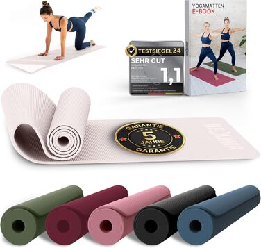 Килимок для йоги NEOLYMP - неслизький, для захисту суглобів - 183x61 см - PVC - для йоги, пілатесу - з E-book та відео-управами (Taupe)