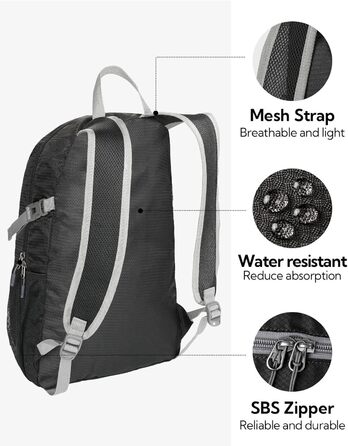 WATERFLY ультралегкий складаний рюкзак 20 л для подорожей, туризму, спорту, чоловічий і жіночий, компактний міський рюкзак
