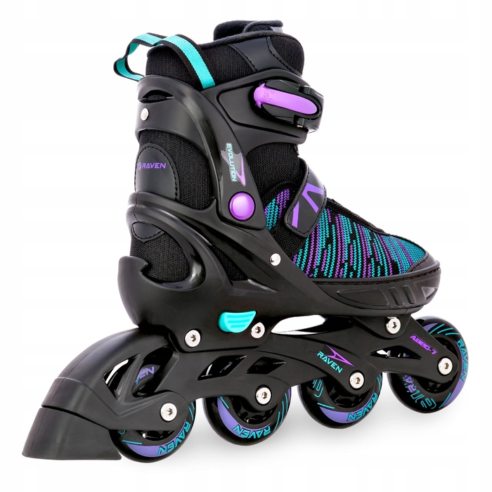 Регульовані ролики RAVEN Cande, Black/Mint/Violet, розмір 38-42, каучукові колеса