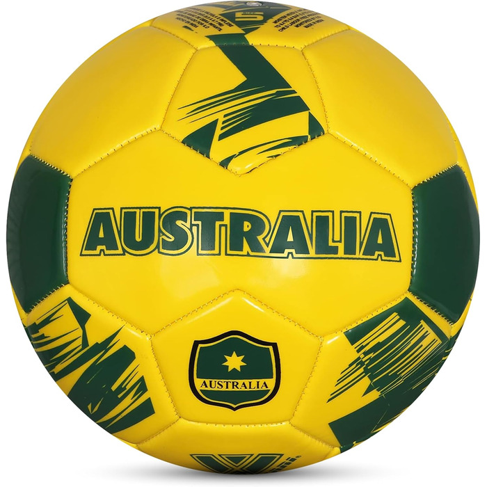 М'яч для футболу збірної, міцний шкіряний м'яч для дорослих, дітей та підлітків, машинна вишивка з 30 панелей, розміри 3, 4, 5 та міні, ідеальний для дорослих, хлопчиків, Австралія, жовтий