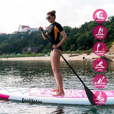 Надувний SUP (Stand Up Paddle Board) FunWater 10'6' & 11'6' з аксесуарами: весло, насос, рюкзак, плавники. Підходить для будь-якого рівня майстерності. Колір: Рожевий (Tiki).