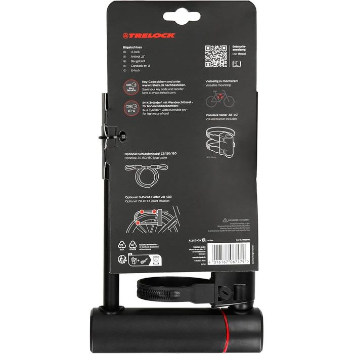 Замок для велосипеда TRELOCK U4 Plus, будівельний, 23 см, чорний