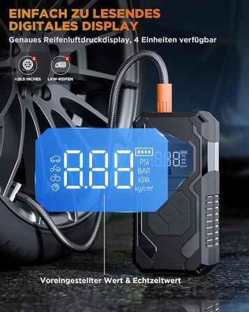 Електричний надувний насос 150 PSI: для авто, велосипеда, мотоцикла, м'ячів. Портативний компресор з манометром, акумуляторний, чорний