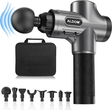 Масажер для м'язів: електричний масажний пістолет з 8 насадок та 30 швидкостями до 4800 об/хв (сріблясто-сірий)