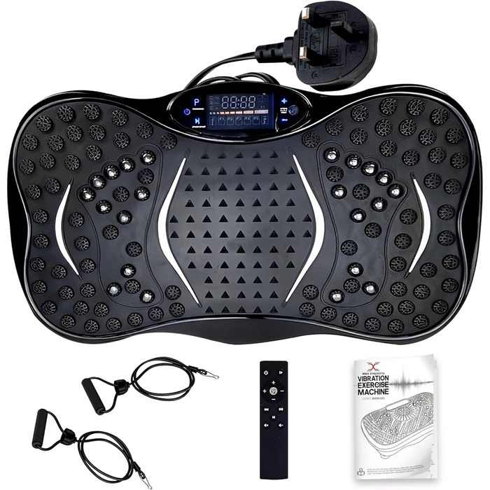 Платформа для тренувань MAXSTRENGTH з вібрацією | 99 рівнів інтенсивності та 5 програм | Тренування всього тіла | Домашні фітнес-прилади з Bluetooth-динаміками та еластичними стрічками (Чорний)