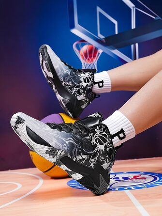 Чоловічі баскетбольні кросівки великих розмірів, високі, дихаючі, з антиковзаючою підошвою, зносостійкі, для відскоку, повсякденні, спортивні тренувальні черевики (43 EU, Чорний)