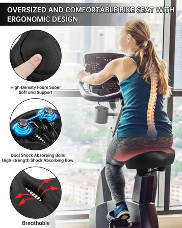 Широке велосипедне сідло для жінок та чоловіків: комфортне, водонепроникне, з пам'яті піною. Підходить для міських, шосейних, гірських велосипедів та велотренажерів (Чорний/Чорний)