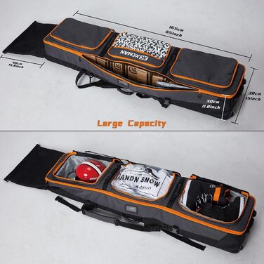 Сумка для сноуборду XCMAN з підкладкою та колесами, розширювана сумка-тележка для перевезення літаком, регульована довжина, водонепроникна, з захисними ребрами (Помаранчевий)