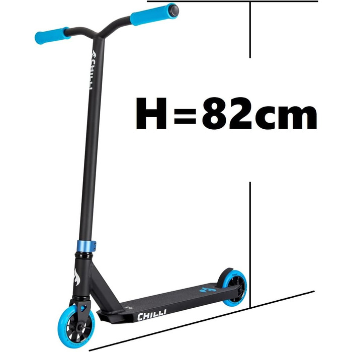 Скутер для трюків Chilli Pro Base/Rocky/Reaper - парк та вулиця, для початківців та професіоналів, H=82см, чорний/синій